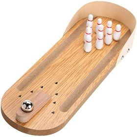 Table Top Mini Bowling Game Set-Tabletop Wooden Board Mini Arcade Desktop Tiny Bowling Shooting Alley Office Desk Stress Relief Gadgets Small Fin