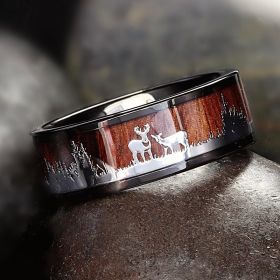 Personalized Wood Grain Silhouette Ring Stainless Steel Men's Ring
