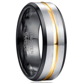 Men's Gold Channel Steel Color Frosted Tungsten Steel Ring