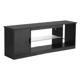 TV Stand for TVs up to 65 inch, Modern Entertainment Center with Light Strip, Wooden TV Cabinet Storage with Glass Shelf and Adjustable Shelves