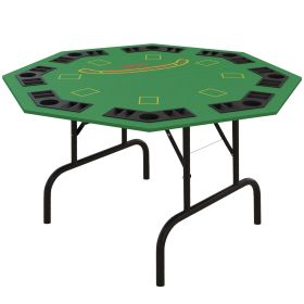 Foldable Poker Table Blackjack Texas Holdem Poker Game Table with Chips Tray & Cup Holders, 47" Octagon, Green