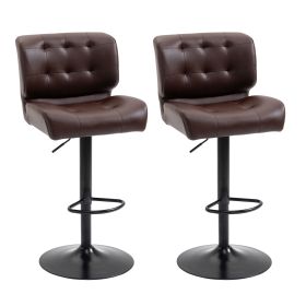 Adjustable Bar Stools Set of 2 High Bar Chairs with Thick Padded Cushion Metal Footrest for Home Bar Kitchen Counter Brown