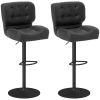 Adjustable Bar Height Stools Set of 2, Thick Padded Cushion & Metal Footrest for Home Bar, Black