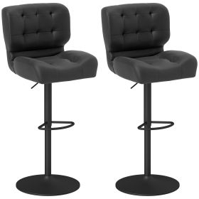 Adjustable Bar Height Stools Set of 2, Thick Padded Cushion & Metal Footrest for Home Bar, Black