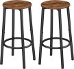 Bar Stools, Set of 2 Bar Chairs, Kitchen Round Height Stools with Footrest, Breakfast Bar Stools Rustic Brown