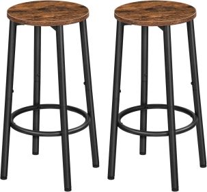 Bar Stools, Set of 2 Bar Chairs, Kitchen Round Height Stools with Footrest, Breakfast Bar Stools Rustic Brown