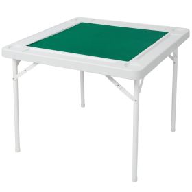 Square Folding Card Table, Mahjong Table with Green Felt,Chip Trays and Cup Holders, Portable Domino Tables for 4 Players