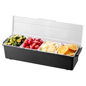 Chilled Condiment Server, 4 Compartment Ice Cooled Condiment Serving Container, Chilled Garnish Tray Bar Caddy with Lid, for Bartending & Serving Taco