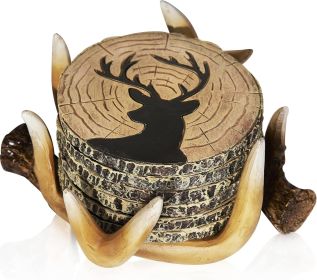 Bear Cub Coaster SetDeer Antlers Coaster Set of 6 – Handcrafted Deer Antler Decor and Man Cave Gifts for Men - 6 Full Size Deer Antlers Coasters for M