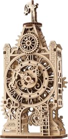 Old Clock Tower 3D Wooden Puzzle - Wooden Mechanical Model Kit to Build - DIY Puzzle Clock Toy with Spinning Mechanism - Brain Teaser Building Se