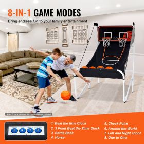 Foldable Basketball Arcade Game, 2 Player Indoor Basketball Game, Home Dual Shot Sport with 5 Balls, 8 Game Modes, Electronic Scoreboard