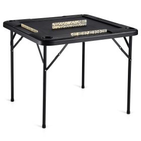 VEVOR Mahjong Table, Square 4 Player Folding Card Table with 4 Cup Holders & 4 Chip Trays