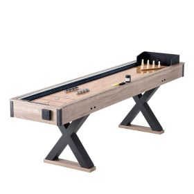 Shuffleboard Table, 9 ft LED Light Up Shuffleboard for Family Game Room, 2 in 1 Shuffleboard and Bowling Combo Game Set