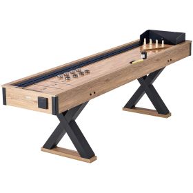 Shuffleboard Table, 9 ft Shuffleboard for Family Game Rooms, 2 in 1 Shuffleboard and Bowling Combo Game Set, with Scratch-Resistant Playfield, Legs