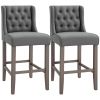 26.25" Counter Height Bar Stools, Tufted Wingback Armless Upholstered Dining Chair with Rubber Wood Legs, Set of 2, Gray