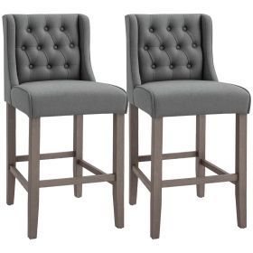 26.25" Counter Height Bar Stools, Tufted Wingback Armless Upholstered Dining Chair with Rubber Wood Legs, Set of 2, Gray