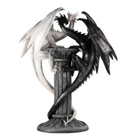 19.5"H Medieval Black and White Dragons Figurine Large Sculpture Home Decor Gift