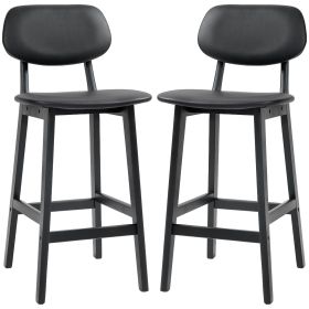 Bar Stools Set of 2, PU Leather Counter Height Barstools, Bar Chairs with Footrest and Solid Wood Legs, Black