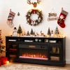 Fireplace TV Stand for TVs Up to 80 Inch, TV Console with Electric Fireplace, Open Storage and Side Cabinets, Black