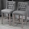 26.25" Counter Height Bar Stools, Tufted Wingback Armless Upholstered Dining Chair with Rubber Wood Legs, Set of 2, Gray