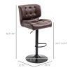 Adjustable Bar Stools Set of 2 High Bar Chairs with Thick Padded Cushion Metal Footrest for Home Bar Kitchen Counter Brown