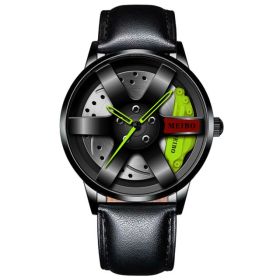 Fashion Mens Car Wheel Watches Luxury Stainless Steel Waterproof Watch for Men Quartz Wrist Watches Male Clock relogio masculino (Color: Leather Green)
