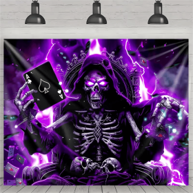 Vibrant Neon Skull Poker King Tapestry - UV Reactive, Easy-Hang Glow-in-the-Dark Polyester Wall Decor with Skeleton Gaming Design for Bedroom, Pa (size: 51*59in)