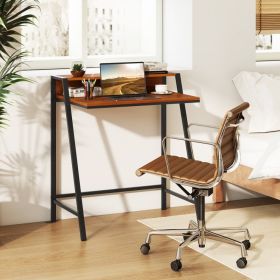 2 Tier Computer Desk PC Laptop Table Study Writing Home Office (Color: Walnut)